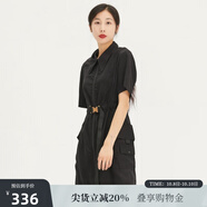 謎底2022夏季新款工裝感拼接尖領(lǐng)收腰萊賽爾連衣裙225ML6045 黑色 L