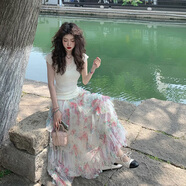 芭倫兔法式蓬蓬裙2025女夏季新款清爽百搭網(wǎng)紗半身裙長裙小個子花裙子法 花色 清新可愛 S 80-95斤