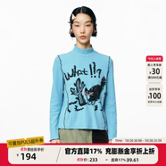 幻走（MOVEUP）2025秋季新款.FUN系列半高領(lǐng)印花打密邊短款T恤女 灰藍(lán) M