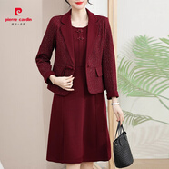 皮爾卡丹喜婆婆婚宴裝2025新款媽媽春秋裝連衣裙套裝中老年女外套結婚禮服 酒紅色 （外套+連衣裙 兩件套） XL （105斤以下) 送