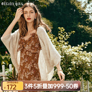 Olrain歐芮兒杏色開(kāi)衫毛衣女春季女裝寬松慵懶薄款針織披肩外套衣服 杏色 S