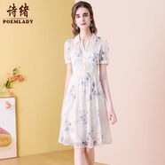 詩緒（POEMLADY）時尚復(fù)古繡花雪紡連衣裙夏季2025新款氣質(zhì)優(yōu)雅a型中長裙59242 杏色 2XL