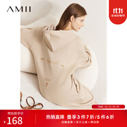 AMII女裝2025冬季新款保暖搖粒絨寬松字母珠片釘繡連帽衛(wèi)衣裙 卡其 XS 150/76A