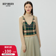 深呼吸DEEP BREATH女裝V領(lǐng)格紋拼色造型純棉針織衫馬甲A300360 綠卡格 L (4碼)