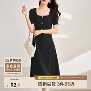 尚都比拉短袖連衣裙女夏季復(fù)古赫本風(fēng)氣質(zhì)通勤裙子中長款A(yù)字裙 雅黑色 S