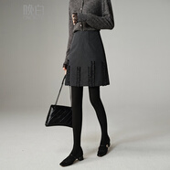 晚白【斷碼清倉】純色高腰小個(gè)子半身裙氣質(zhì)百搭時(shí)尚小A短裙 深灰色 M