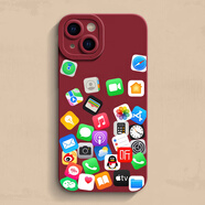RANRZLins創(chuàng  )意圖標蘋(píng)果16手機殼適用iPhone15/14硅膠13軟殼12/11promax全包xsmax防摔xr新款78plus磨砂se 酒紅色-蘋(píng)果圖標 iPhone_14_Plus