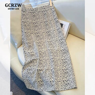 GCRZW高檔波點半身裙女夏季中長款2025新款豹紋亞麻包臀裙棉麻a字裙子 白色 【輕奢高檔款】 S /26 建議85-95斤