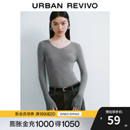 UR秋季新款女裝簡(jiǎn)約基礎(chǔ)百搭休閑修身V領(lǐng)針織衫UWB940008 冷灰 M