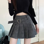 米可杉扎染半身裙女PU皮短裙秋冬高腰顯瘦a字裙咖色百褶裙子 淺灰 L