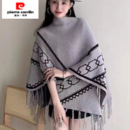 皮爾卡丹（pierre cardin）秋冬民族風(fēng)西藏旅游穿搭斗篷外套披肩圍巾外搭韓版針織衫披風(fēng) 灰色