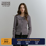 Teenie Weenie小熊女秋季挑孔蕾絲肌理氣質(zhì)時髦荷葉邊毛衣針織開衫 中灰色 XS (155)