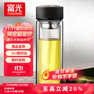 富光 男女士雙層玻璃杯 水杯 支持團購定制 304杯子泡茶杯400ML黑