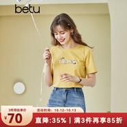 betu百圖女裝春裝新款寬松韓版卡通印花短袖T恤ins潮JD2102T08 黃色 S