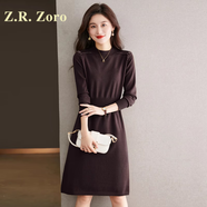 Z.R.Zoro奢侈品連衣裙女2025秋季新款小個子打底衫毛衣高級感針織連衣裙女 深咖色 M