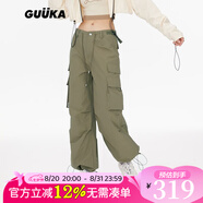 古由卡（GUUKA）潮流工裝褲女士休閑長褲2025新款傘兵褲束腳直筒褲寬松嘻哈闊腿褲 芥末綠 L