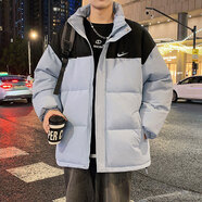 高端加厚羽絨棉服外套男冬季新款保暖防寒立領(lǐng)棉襖面包服男士棉衣 淺藍 XL 建議145-165斤