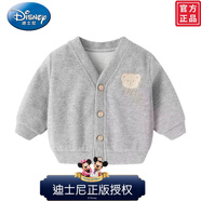 迪士尼（Disney）嬰兒外套寶寶男女童韓版兒童女童開(kāi)衫秋裝長(cháng)袖上衣秋米妮絨衣服 熊頭長(cháng)開(kāi)衫灰色潮流精品設計感服裝 90