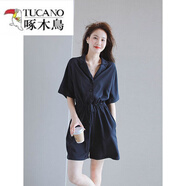 啄木鳥(niǎo)（TUCANO）連體褲女夏季薄款POLO雪紡新款小個(gè)子闊腿短褲休閑時(shí)尚連衣褲 藏青色 3XL