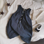 熙敘晨薄爽又洋派2025夏季韓版小童無(wú)袖連身衣棉男女寶寶連身松垮褲子 藏青條紋連身 80cm 均碼