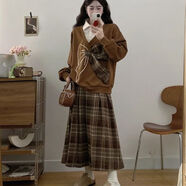 大碼女裝秋冬搭配一整套胖mm巨顯瘦美拉德學(xué)院風(fēng)衛衣格子裙兩件套 a2024新款半身裙女小個(gè)子高端輕奢胖mm大碼女裝 M M80-100斤