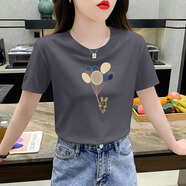 阿瑪施（AMASS）哥弟適用品牌折扣女裝高品質(zhì)短袖t恤潮流時(shí)尚減齡半袖打底上衣潮 煙灰色(兔子氣球)短袖 S
