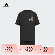 adidas男女大童休閑短袖套裝兒童夏季新款阿迪達斯官方輕運動   黑色/白色   110