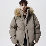 埖煦PU皮可拆卸毛領(lǐng)羽絨棉服男面包服棉衣加厚短款棉襖男冬季保暖外套 卡其色 XL