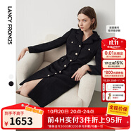朗姿棉質復古小香風設計感高級感顯瘦裙子通勤休閑收腰連衣裙冬季 黑色2 S