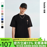 bosie【小花人系列】夏季新款短袖T恤男女情侶刺繡基礎簡(jiǎn)約圓領(lǐng)上衣 黑色 XL