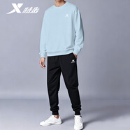 特步運動(dòng)套裝男裝服飾衛衣衛褲寬松男褲子加厚跑步健身休閑籃球兩件套 【常規百搭】0130微光藍+黑色 M/170