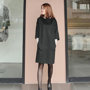 秋冬毛呢連衣裙女七分袖寬松顯瘦 黑色 M