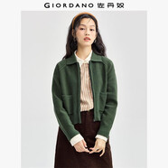 佐丹奴短款針織外套女加厚雙口袋插肩翻領拉鏈針織開衫女13354676