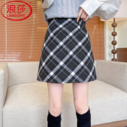 浪莎格子半身裙女2025秋冬新款毛呢包臀裙性感a字短裙修身顯瘦打底裙 新黑色格 【內(nèi)襯防走光】 S 【體重80-95斤腰圍64CM 臀圍88CM】