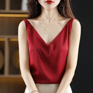 搭配小西裝內搭吊帶背心女夏感西服打底v領(lǐng)醋酸緞面國風(fēng)上衣 酒紅 無(wú)圖案同款 2XL 130-145斤