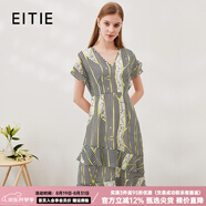 愛特愛（EITIE）復(fù)古印花雪紡連衣裙V領(lǐng)浪漫荷葉邊顯瘦通勤夏季新款7007707 夢綠43 S 155