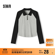 森馬（Semir）POLO衫女短款拼色插肩袖修身上衣小個(gè)子秋顯瘦套頭衫101524115003
