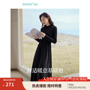 茵曼（INMAN）燈芯絨連衣裙春秋女裝新品長袖休閑針織禮服中長裙子 午夜黑-18348727 S