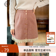固執(zhí)（OBSTINATE）【特價(jià)】小香風(fēng)短裙女裝秋冬新款復(fù)古百搭粗花呢小個(gè)子A字半身裙 橙色 S