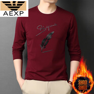 AX阿瑪尼2025新款男士純棉長袖t恤秋冬印花圓領(lǐng)衛(wèi)衣加絨打底衫上衣 酒紅色 加絨 3XL 185(體重170-185斤)