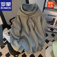羅蒙（ROMON）重磅美式連帽假兩件衛衣男ins潮牌寬松休閑上衣百搭青少年外套 綠色 M 85-105斤