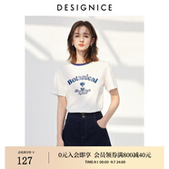 迪賽尼斯（DESIGNICE）2024年夏季新款美式復(fù)古風(fēng)百搭簡約印花圓領(lǐng)短袖T恤女 白色 M