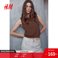 H&M女裝毛針織衫2025年秋季新款無(wú)袖套衫翻折領(lǐng)毛背心上衣1296259 棕色 XS 155/80