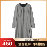 敦奴（DUNNU）商場同款圓領長袖中長款千鳥格連衣裙 正黑色 S