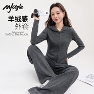 MJ STYLE仿羊絨連帽修身開衫外套女2025秋季新款短款收腰顯瘦氣質(zhì)百搭上衣
