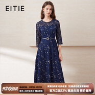 愛(ài)特愛(ài)（EITIE）重工繡花蕾絲收腰大裙擺輕禮服連衣裙2025夏季新款戰(zhàn)袍7877509 深海藍(lán)31 XL (170)