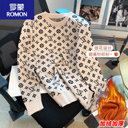 羅蒙加絨加厚秋冬裝拼色提花針織衫女時(shí)尚漂亮個(gè)性感女士打底毛衣 米卡 加絨 S