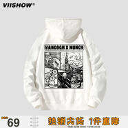 威秀 新款加絨衛(wèi)衣男秋冬文藝復(fù)興潮流連帽寬松加絨加厚男女同款衛(wèi)衣 白色 M