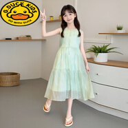 G.DUCKKIDS女童夏裝裙子2025新款童裝兒童夏天雪紡公主裙女大童夏季連衣裙潮 綠色 150