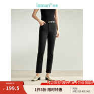 茵曼（INMAN）【商場(chǎng)同款】高彈牛仔鉛筆褲2024春女裝新款中高腰九分小腳褲 牛仔黑 26
